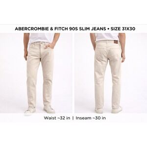 Abercrombie & Fitch 90s Slim Jeans 31x30 Cream Off White Mens Denim
